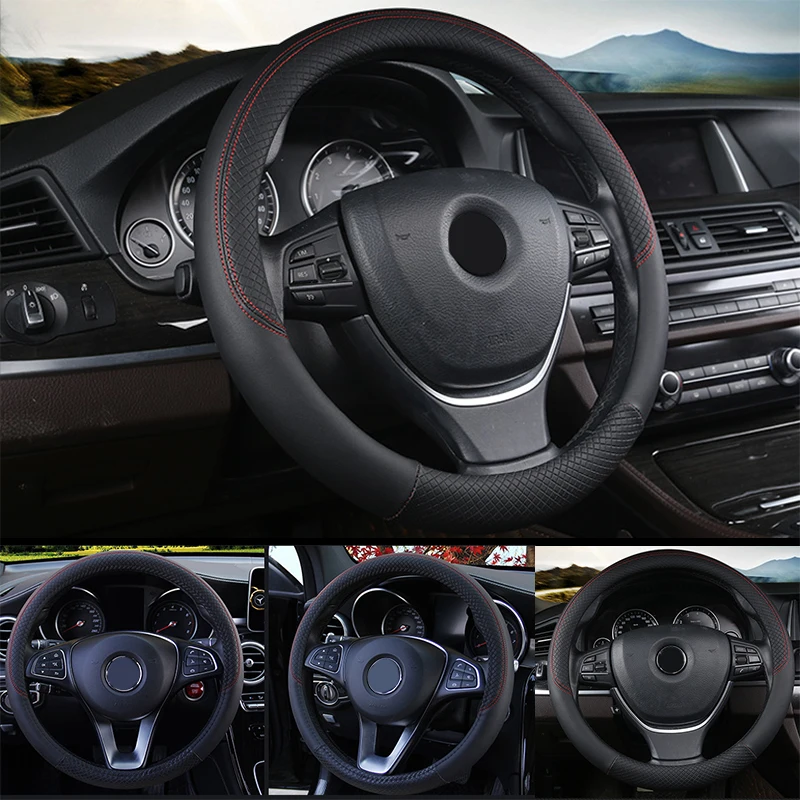 Universal Car Steering Wheel Cover For 37-38cm Steer Wheel Faux Leather Breathable Car Wheel Cover Interior Auto Accessories - Image 5