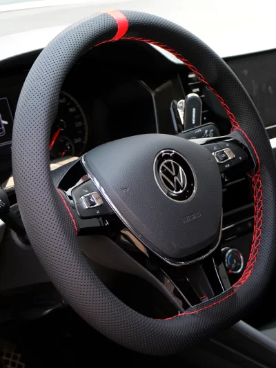 Handmade 37-39cm Car Steering Wheel Cover,Perforated Microfiber Leather, Breathable And Non-Slip Steering Wheel Protector