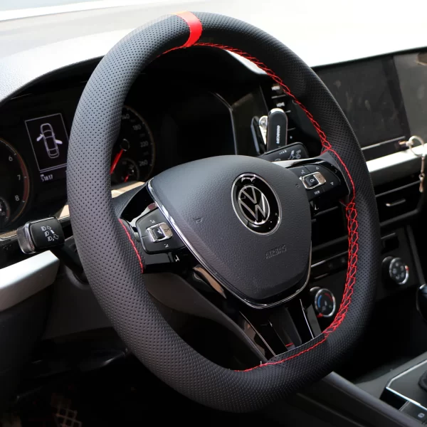 Handmade 37-39cm Car Steering Wheel Cover,Perforated Microfiber Leather, Breathable And Non-Slip Steering Wheel Protector