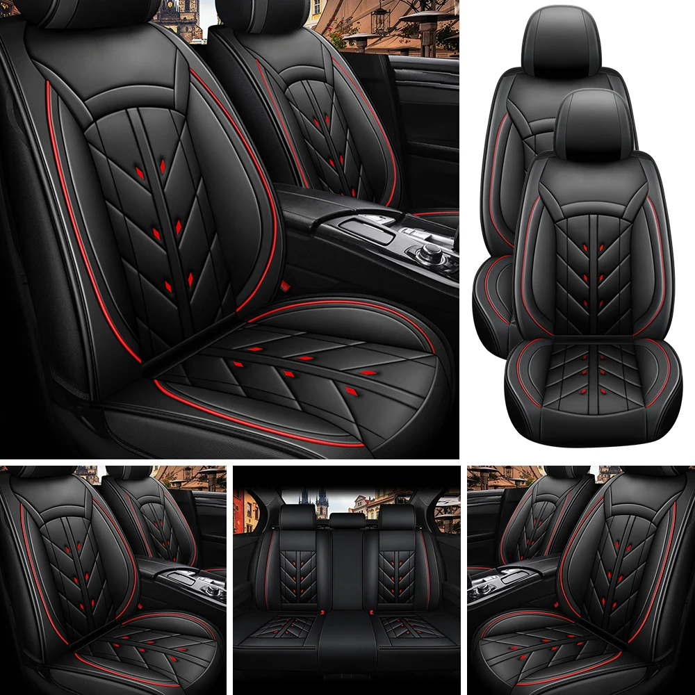 5-Seater Car Seat Cover Full Set Universal Deluxe Front Rear Cushion, PU Leather Cushion Protectors Waterproof Car Seat Cover - Image 2