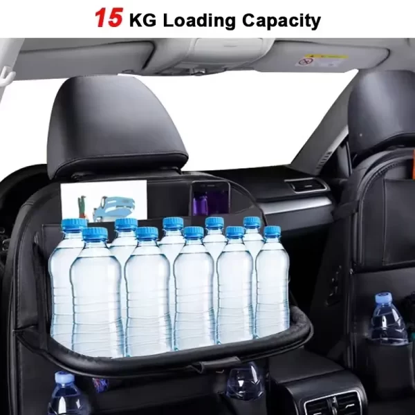 Car Seat Back Organizer with Foldable Table Tray PU Leather Storage Organizer with Pockets Kick Mats Seat Interior Accessories - Image 4