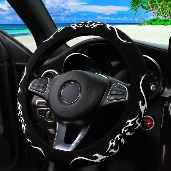 A Blingbling Flame Totem dynamic fabric car without inner ring steering wheel cover fits 14.5-15 inch automotive supplies - Image 10