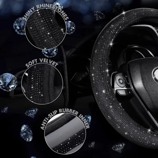Bling Bling Diamond Rhinestones Crystal Car Steering Wheel Cover PU Leather Auto Accessories Case Car Styling - Image 6