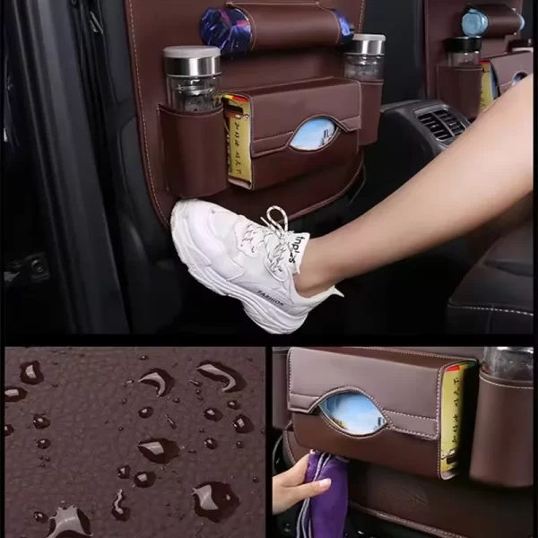 Car Seat Back Organizer with Foldable Table Tray PU Leather Storage Organizer with Pockets Kick Mats Seat Interior Accessories - Image 5