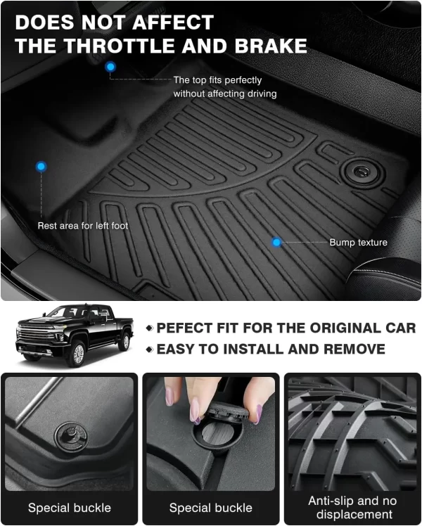 Car TPE Floor Mats For Chevy Silverado / GMC Sierra 1500 2500HD 3500HD 2019-2025 All-weather Protection Auto Floor Mats Liners - Image 4