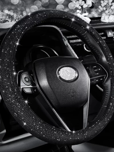 Bling Bling Diamond Rhinestones Crystal Car Steering Wheel Cover PU Leather Auto Accessories Case Car Styling