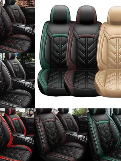 5-Seater Car Seat Cover Full Set Universal Deluxe Front Rear Cushion, PU Leather Cushion Protectors Waterproof Car Seat Cover