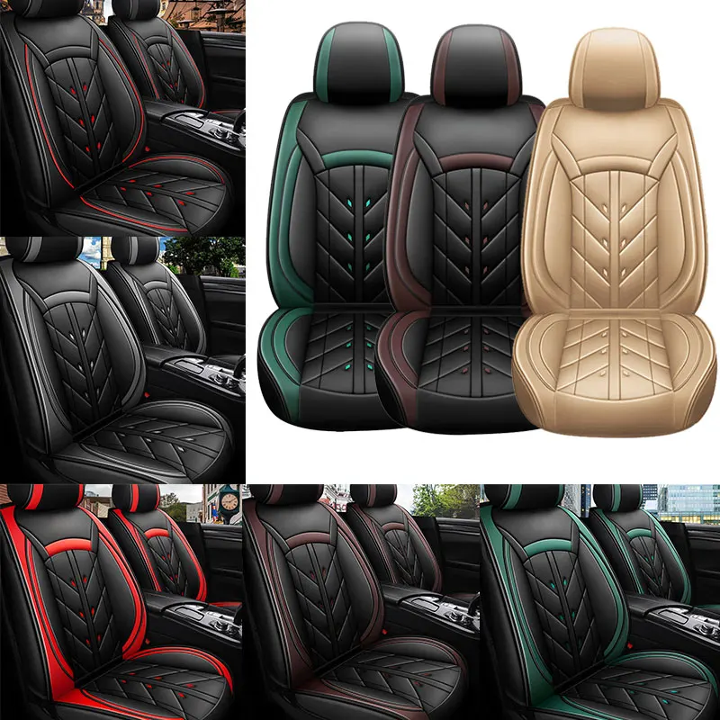 5-Seater Car Seat Cover Full Set Universal Deluxe Front Rear Cushion, PU Leather Cushion Protectors Waterproof Car Seat Cover