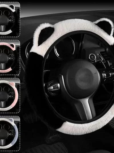 Winter Plush Car Steering Wheel Protective Cover Universal Non-slip Soft Cute Cat Ears Plush Steering Wheel Cover Dropshipping