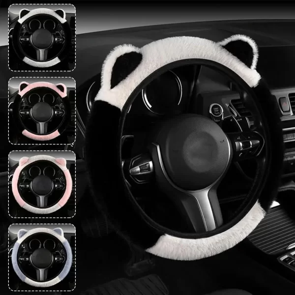 Winter Plush Car Steering Wheel Protective Cover Universal Non-slip Soft Cute Cat Ears Plush Steering Wheel Cover Dropshipping