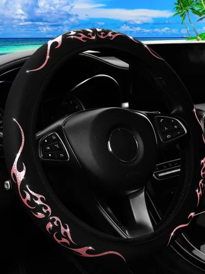 A Blingbling Flame Totem dynamic fabric car without inner ring steering wheel cover fits 14.5-15 inch automotive supplies