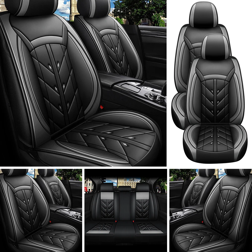5-Seater Car Seat Cover Full Set Universal Deluxe Front Rear Cushion, PU Leather Cushion Protectors Waterproof Car Seat Cover - Image 4