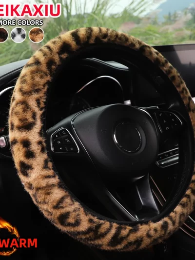 Leopard print simulation winter plush without inner ring car without inner ring steering wheel cover steam interior supplies