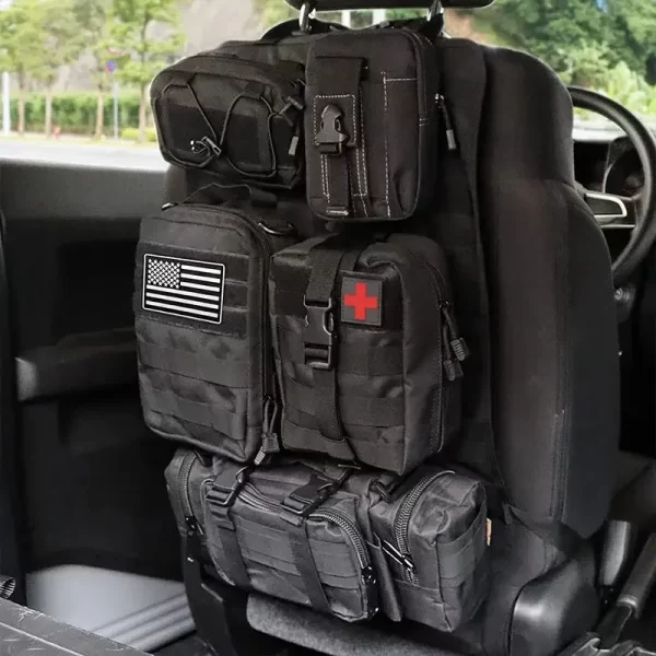 Tactical Car Seat Organizer With Detachable Pouches - Durable Multi-Pocket Storage For Everyday Use