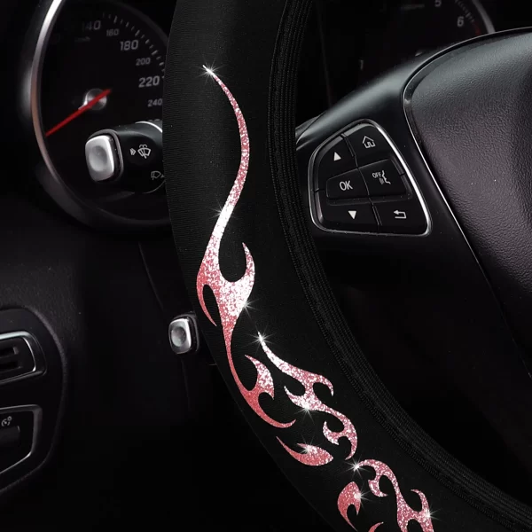 A Blingbling Flame Totem dynamic fabric car without inner ring steering wheel cover fits 14.5-15 inch automotive supplies - Image 2