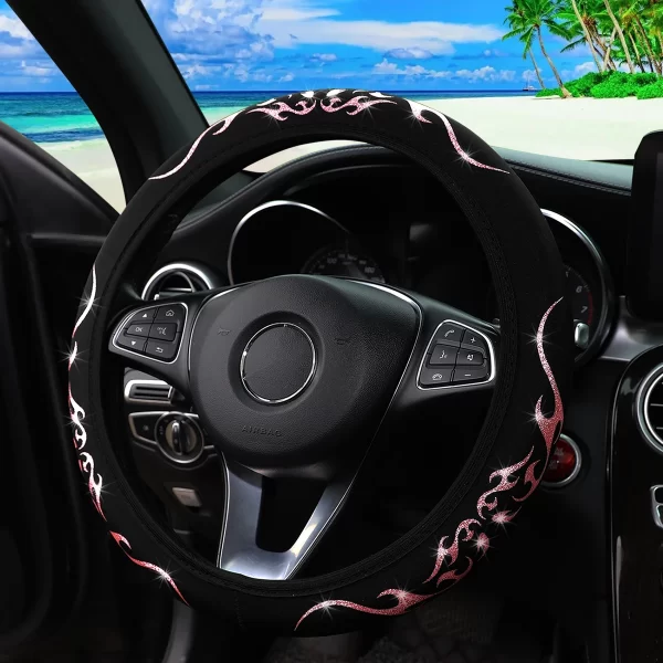 A Blingbling Flame Totem dynamic fabric car without inner ring steering wheel cover fits 14.5-15 inch automotive supplies - Image 9