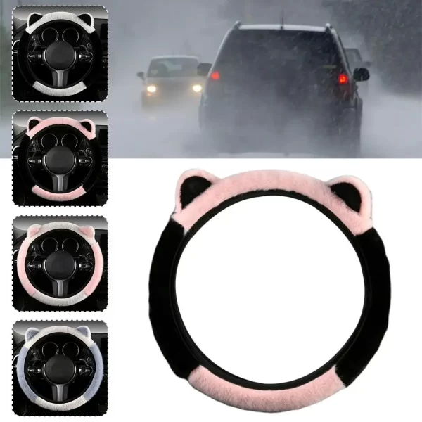 Winter Plush Car Steering Wheel Protective Cover Universal Non-slip Soft Cute Cat Ears Plush Steering Wheel Cover Dropshipping - Image 3