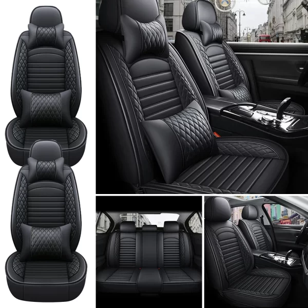 5-Seats PU Leather Universal Car Seat Covers Full set Front Rear Seat Cushion Anti-scratch Protection For Sedan SUV Seat - Image 2