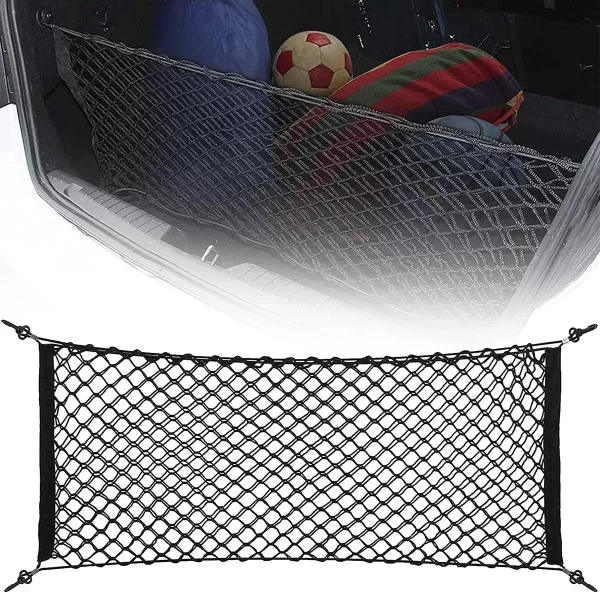 35.5 x 15.7 Inch Rear Cargo Net Adjustable Elastic Mesh Storage Organizer Large Capacity Stretchable Trunk Storage Net with - Image 2