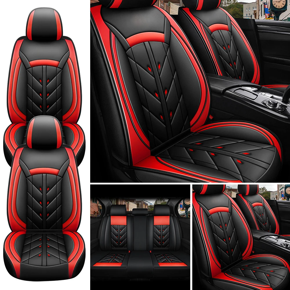 5-Seater Car Seat Cover Full Set Universal Deluxe Front Rear Cushion, PU Leather Cushion Protectors Waterproof Car Seat Cover - Image 9