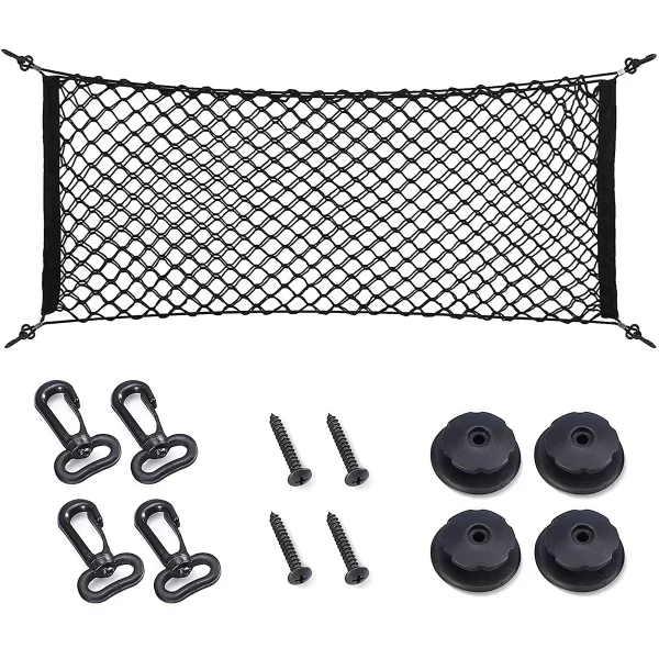 35.5 x 15.7 Inch Rear Cargo Net Adjustable Elastic Mesh Storage Organizer Large Capacity Stretchable Trunk Storage Net with - Image 7