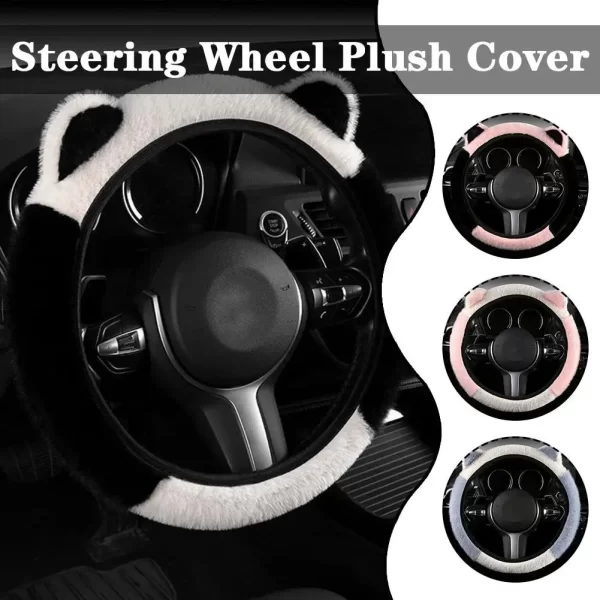 Winter Plush Car Steering Wheel Protective Cover Universal Non-slip Soft Cute Cat Ears Plush Steering Wheel Cover Dropshipping - Image 4