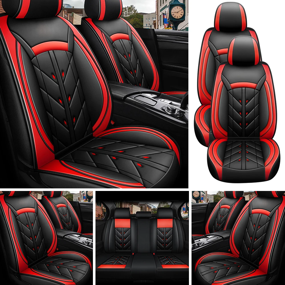 5-Seater Car Seat Cover Full Set Universal Deluxe Front Rear Cushion, PU Leather Cushion Protectors Waterproof Car Seat Cover - Image 3