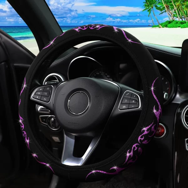 A Blingbling Flame Totem dynamic fabric car without inner ring steering wheel cover fits 14.5-15 inch automotive supplies - Image 7