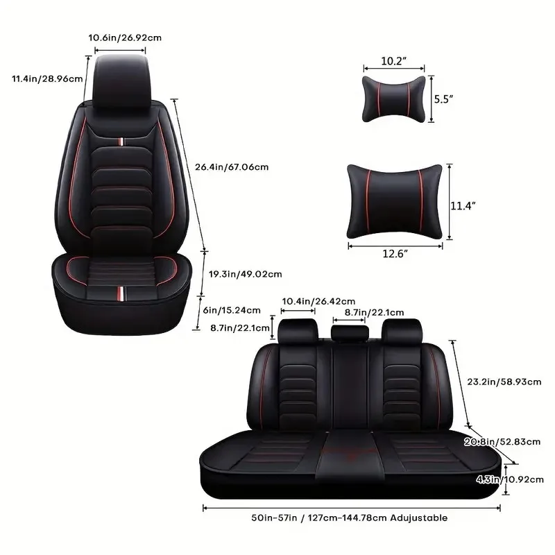 JHLU Universal Car Seat Cover 5-Seat Car Seat Covers Faux Leather Full Set Waterproof for All Car Models Auto Accessories Interi - Image 3
