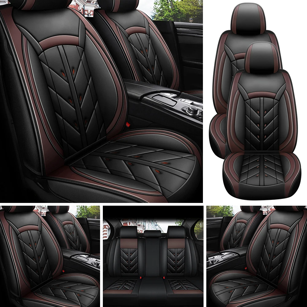 5-Seater Car Seat Cover Full Set Universal Deluxe Front Rear Cushion, PU Leather Cushion Protectors Waterproof Car Seat Cover - Image 6