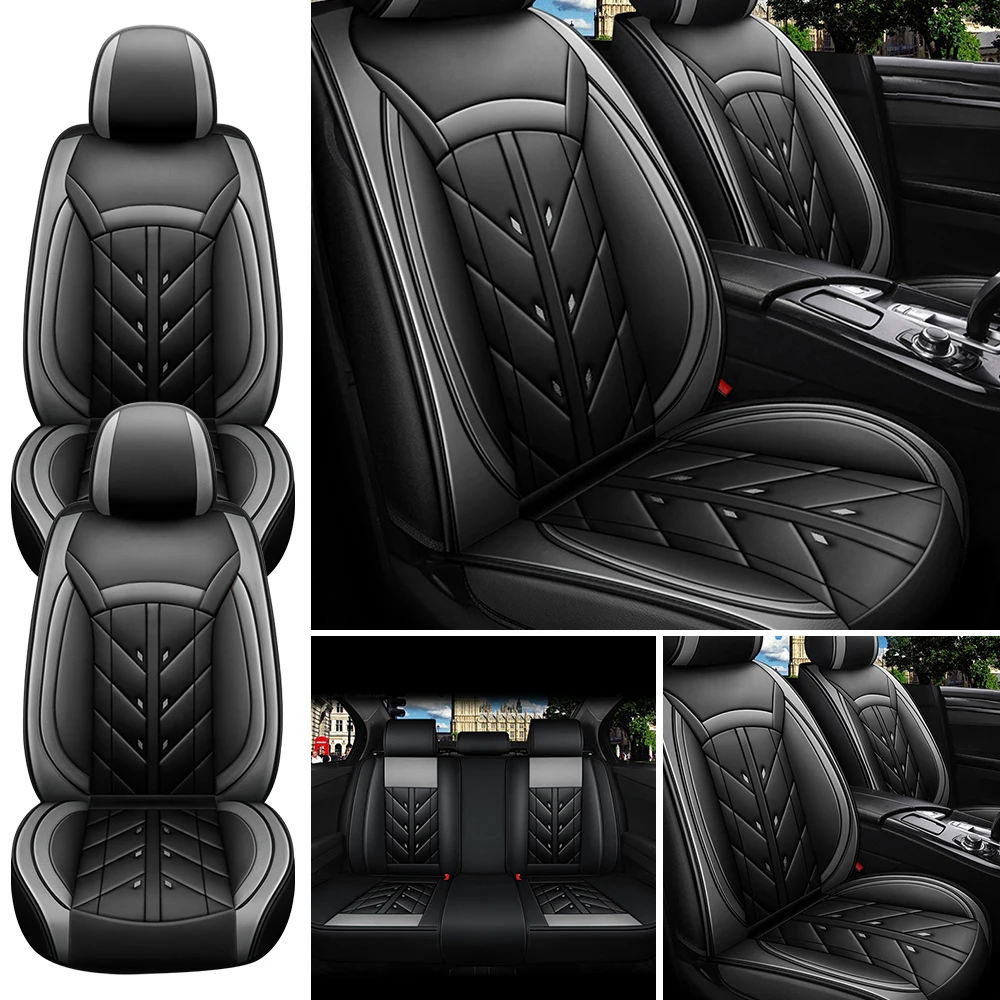 5-Seater Car Seat Cover Full Set Universal Deluxe Front Rear Cushion, PU Leather Cushion Protectors Waterproof Car Seat Cover - Image 8