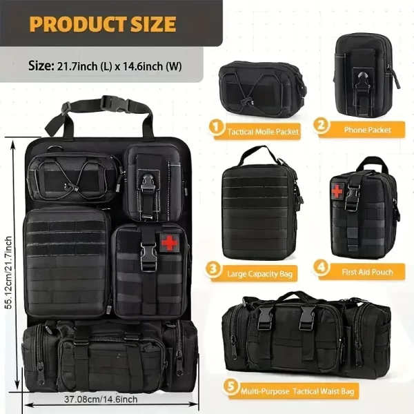Tactical Car Seat Organizer With Detachable Pouches - Durable Multi-Pocket Storage For Everyday Use - Image 5