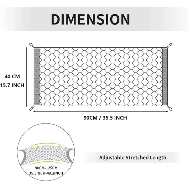 35.5 x 15.7 Inch Rear Cargo Net Adjustable Elastic Mesh Storage Organizer Large Capacity Stretchable Trunk Storage Net with - Image 6
