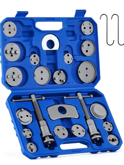 OMT 24Pcs Universal Disc Brake Caliper Tool Piston Pad Wind Back Hand Kit W/ Hooks Compressor Tool Kit Heavy Duty Wind Back Set