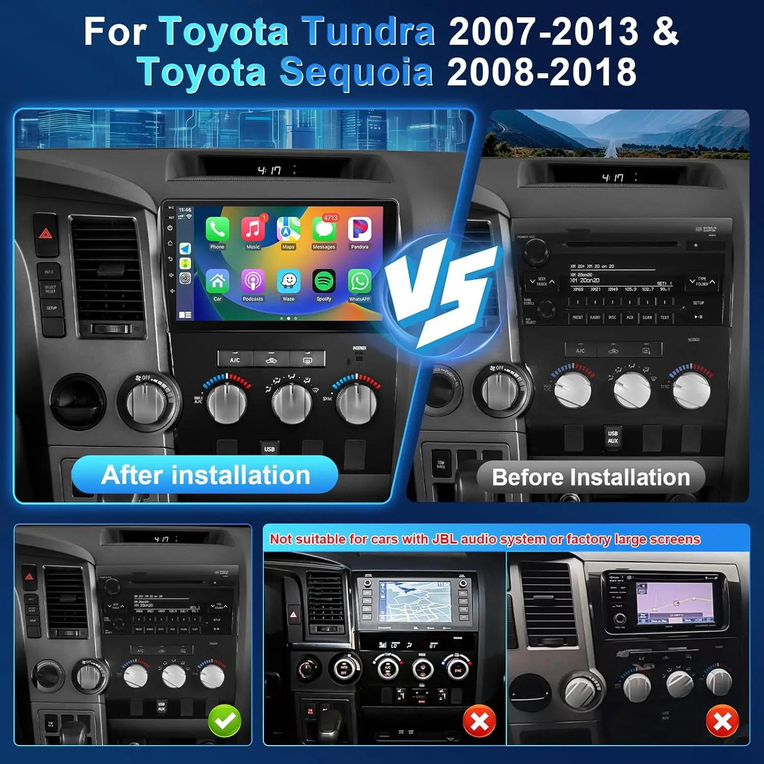 10.1" Wireless Car Stereo for Toyota Tundra 2007-2013 Toyota Sequoia 2008-2018 - Image 5