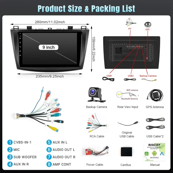 9 Inch Wireless Car Radio for Mazda 3 2009-2013 CarPlay Android Auto Touch Screen - Image 6