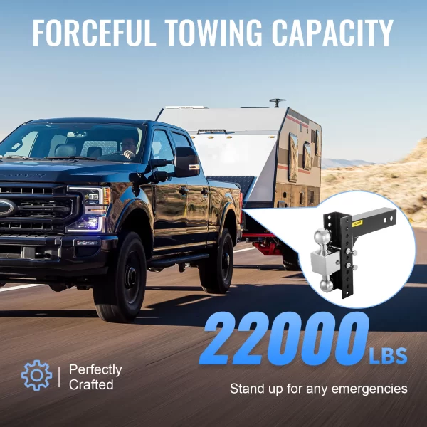 VEVOR Adjustable Trailer Hitch Heavy Duty 6/8" Rise & Drop Hitch Ball Mount Tow W/ Key Lock for Automotive Truck Trailers Towing - Image 3