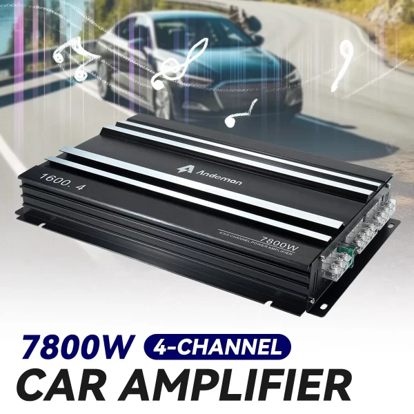 Andeman 7800W 4-Channel Car Amplifier High Power Output 12V-13.8V Efficient Cooling Design for Enhanced Audio Performance