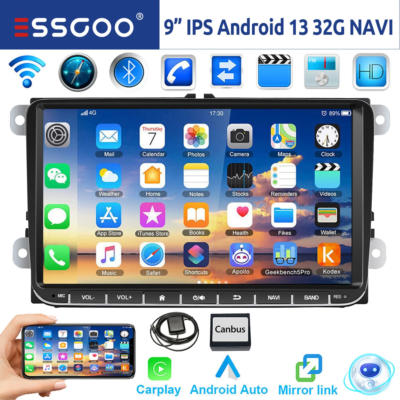 9" Android 14 4G+64G Wireless Carplay Car Stereo - Image 8