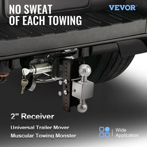 VEVOR Adjustable Trailer Hitch Heavy Duty 6/8" Rise & Drop Hitch Ball Mount Tow W/ Key Lock for Automotive Truck Trailers Towing - Image 2