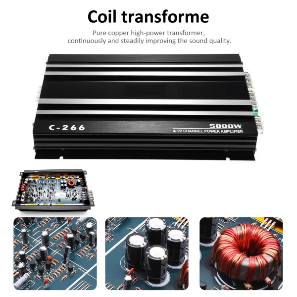 Car Power Amplifier 12V 4 Channel High Power Aluminum Alloy Car Audio Amplifier Black Audio Amplifier High-Power Power Amplifier