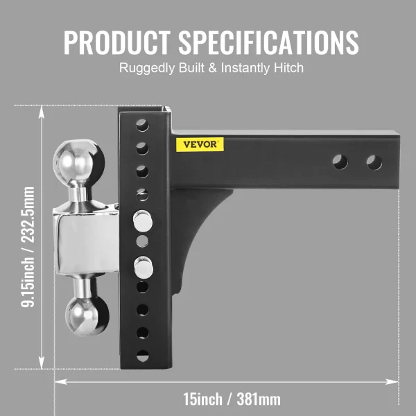 VEVOR Adjustable Trailer Hitch Heavy Duty 6/8" Rise & Drop Hitch Ball Mount Tow W/ Key Lock for Automotive Truck Trailers Towing - Image 8