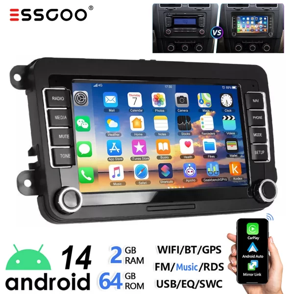 ESSGOO 7" Android 14 4G+64G Apple Carplay Car Stereo