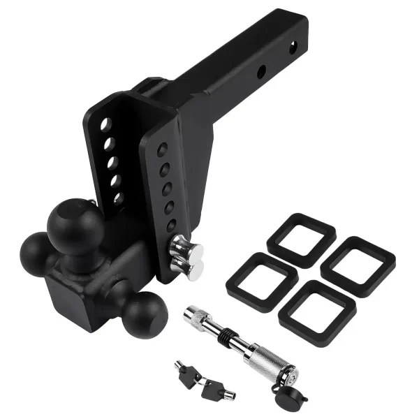 AP03 2" Receiver 6" Drop/Rise Adjustable Tow Hitch Tri Ball Mount 18500 lb Black - Image 2