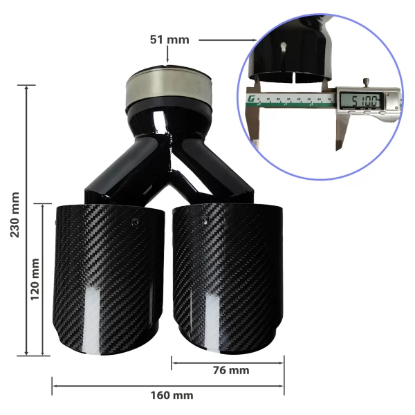 1 Pcs Universal Car Carbon Fibre Tail Throat Silencer Same Length Black Y-Shaped Double Out Twill Glossy Exhaust Muffler Tip - Image 11