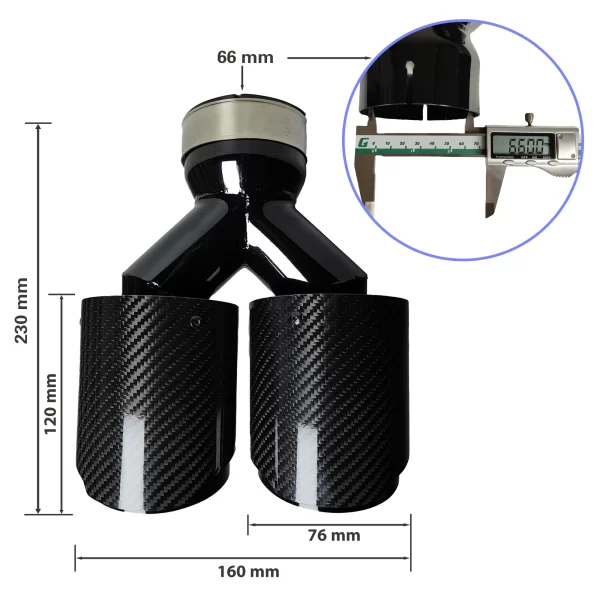 1 Pcs Universal Car Carbon Fibre Tail Throat Silencer Same Length Black Y-Shaped Double Out Twill Glossy Exhaust Muffler Tip - Image 9