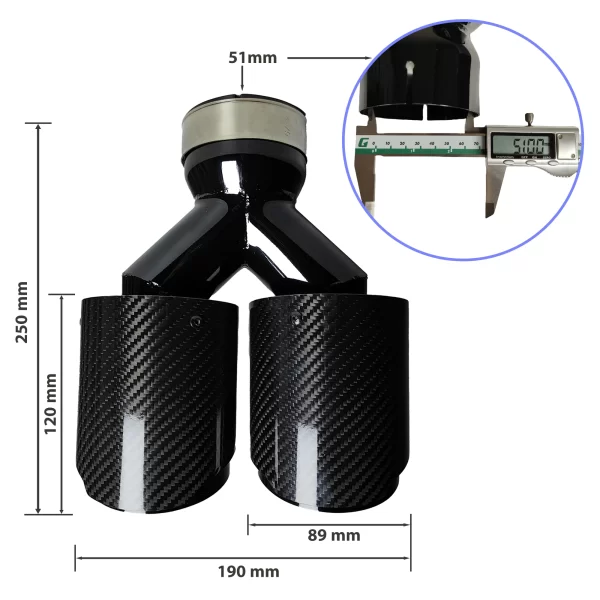 1 Pcs Universal Car Carbon Fibre Tail Throat Silencer Same Length Black Y-Shaped Double Out Twill Glossy Exhaust Muffler Tip - Image 7