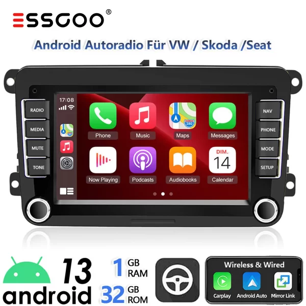 ESSGOO 7" Android 14 4G+64G Apple Carplay Car Stereo - Image 8