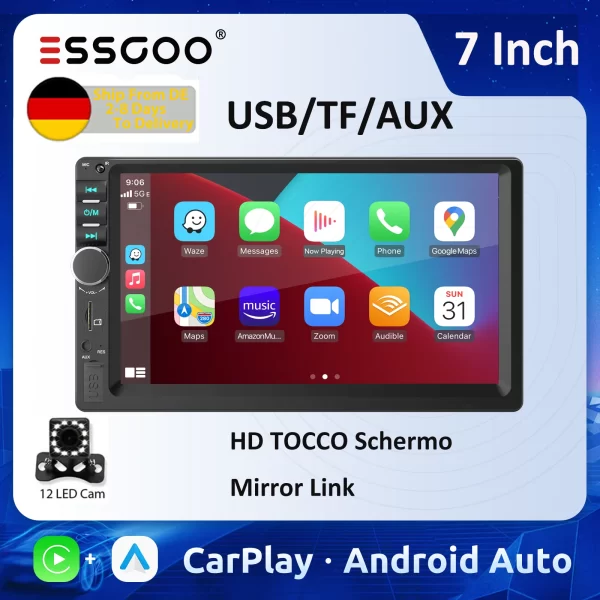 ESSGOO 7 Inch Car Stereo Radio Wireless Apple Carplay Android