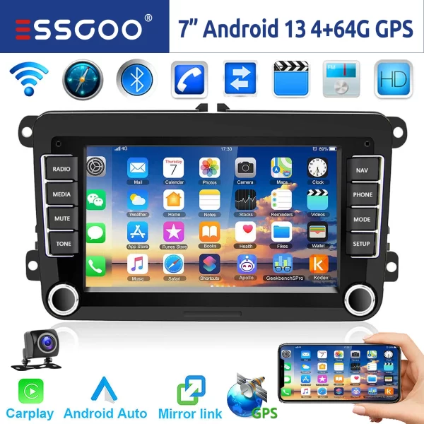 ESSGOO 7" Android 14 4G+64G Apple Carplay Car Stereo - Image 7